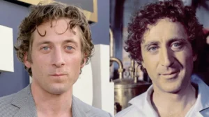Actor Jeremy Allen White speaking at a press roundtable about playing Gene Wilder.