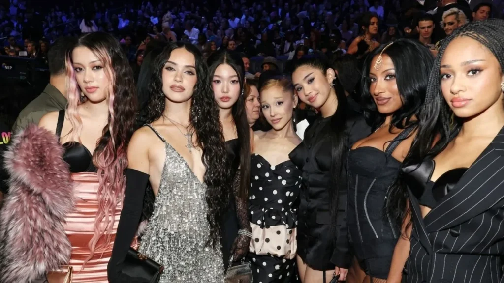 KATSEYE member Manon arriving separately at an Ariana Grande concert in Los Angeles.